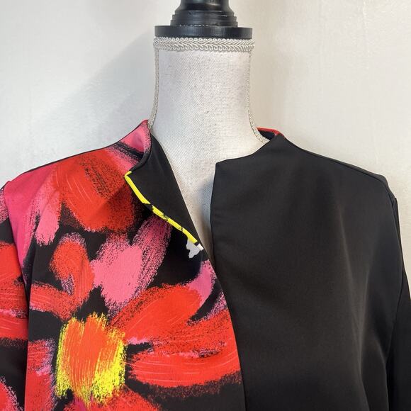IC by Connie K Blazer Jacket Plus size 1X Black Red Pink Floral Lagenlook Artsy - Picture 3 of 9